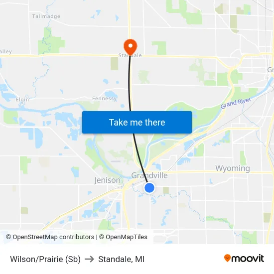 Wilson/Prairie (Sb) to Standale, MI map