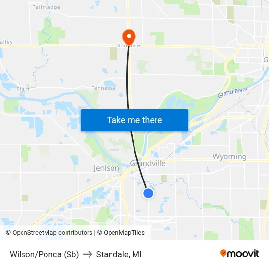 Wilson/Ponca (Sb) to Standale, MI map