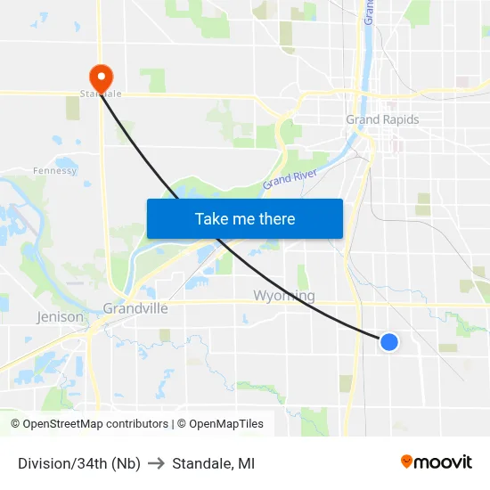 Division/34th (Nb) to Standale, MI map