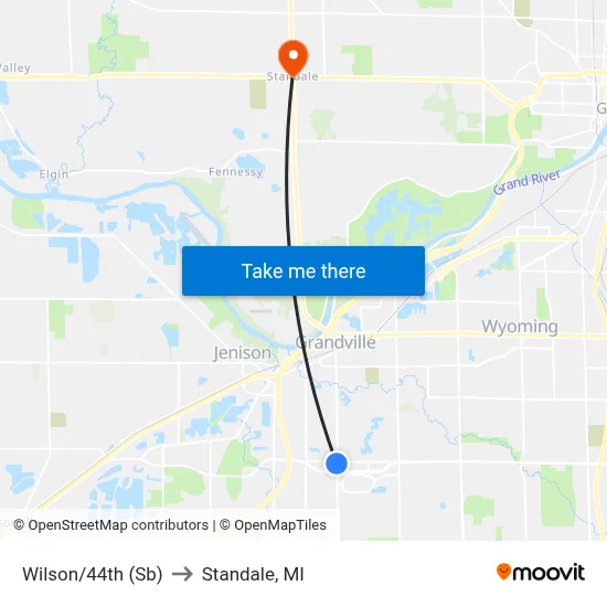 Wilson/44th (Sb) to Standale, MI map