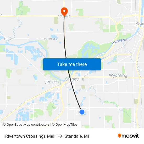 Rivertown Crossings Mall to Standale, MI map