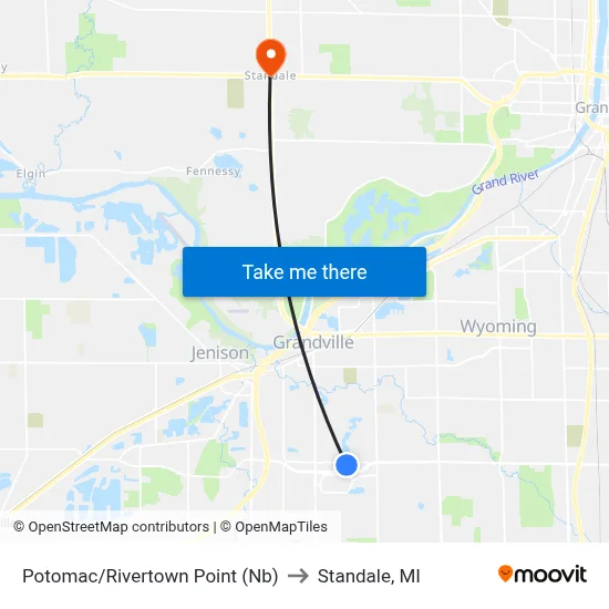 Potomac/Rivertown Point (Nb) to Standale, MI map