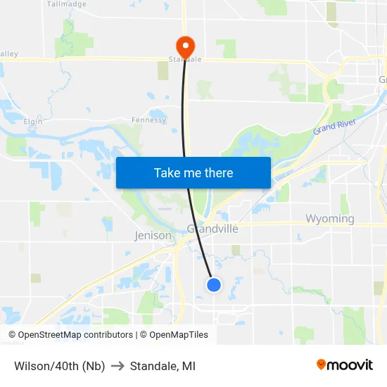 Wilson/40th (Nb) to Standale, MI map