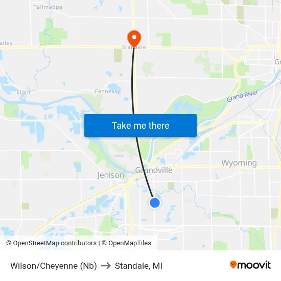 Wilson/Cheyenne (Nb) to Standale, MI map