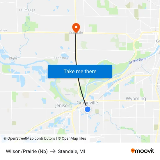 Wilson/Prairie (Nb) to Standale, MI map
