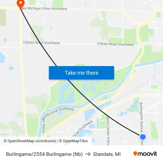 Burlingame/2554 Burlingame (Nb) to Standale, MI map