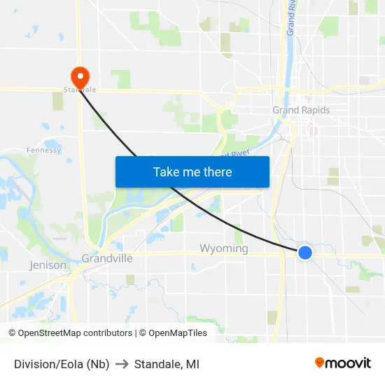 Division/Eola (Nb) to Standale, MI map