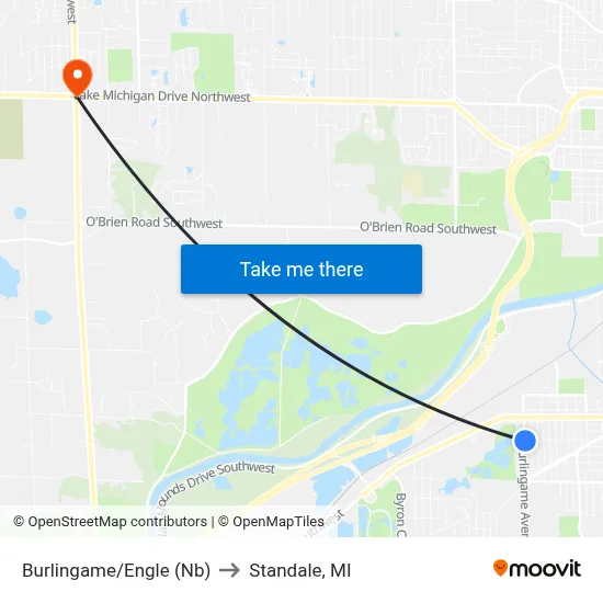 Burlingame/Engle (Nb) to Standale, MI map
