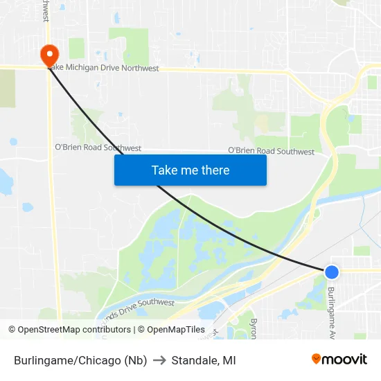Burlingame/Chicago (Nb) to Standale, MI map