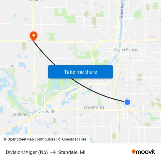 Division/Alger (Nb) to Standale, MI map
