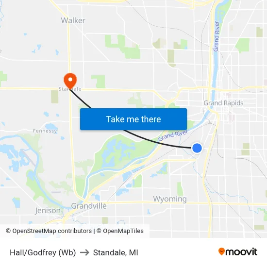 Hall/Godfrey (Wb) to Standale, MI map