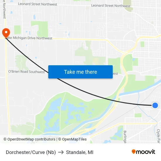 Dorchester/Curve (Nb) to Standale, MI map