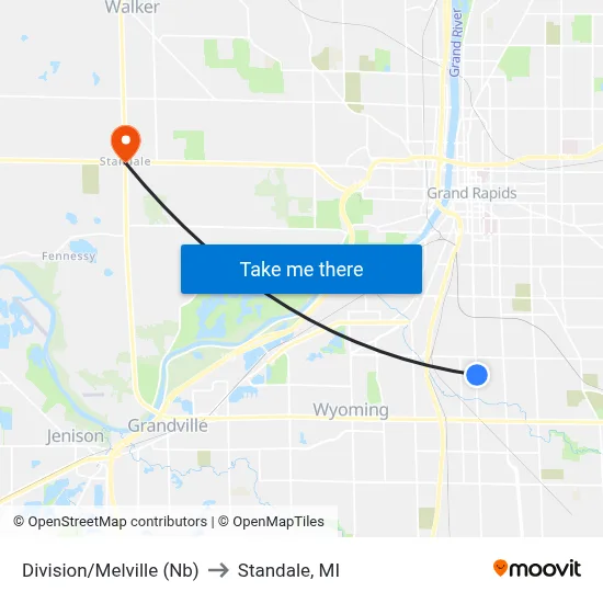 Division/Melville (Nb) to Standale, MI map