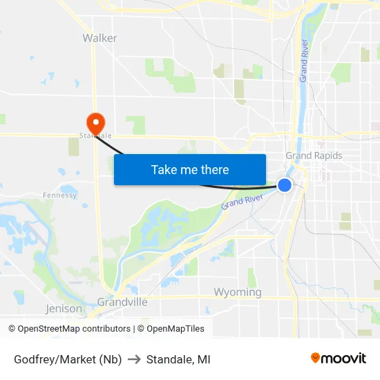 Godfrey/Market (Nb) to Standale, MI map
