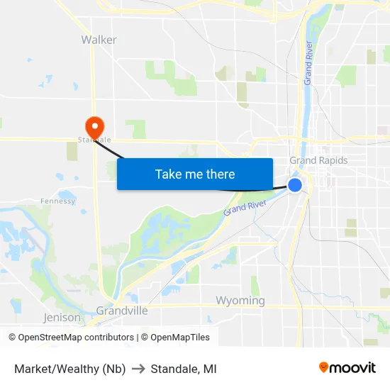 Market/Wealthy (Nb) to Standale, MI map