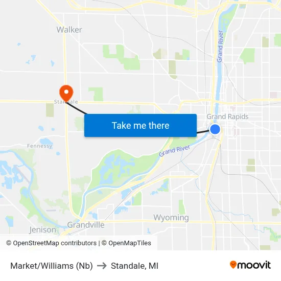 Market/Williams (Nb) to Standale, MI map