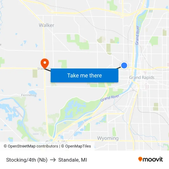 Stocking/4th (Nb) to Standale, MI map