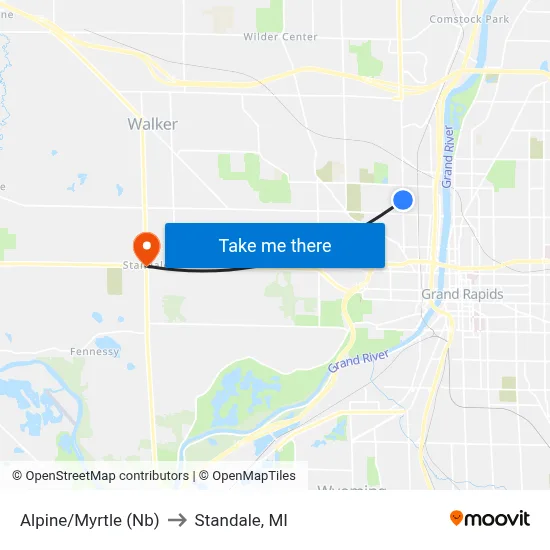Alpine/Myrtle (Nb) to Standale, MI map