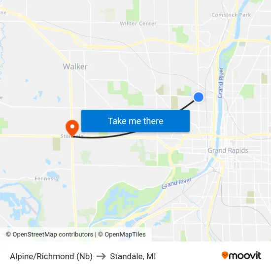 Alpine/Richmond (Nb) to Standale, MI map