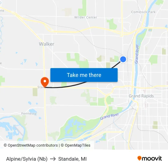 Alpine/Sylvia (Nb) to Standale, MI map