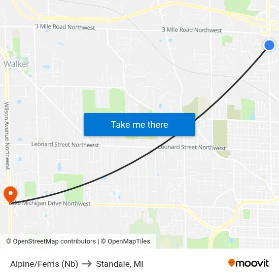 Alpine/Ferris (Nb) to Standale, MI map
