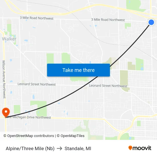 Alpine/Three Mile (Nb) to Standale, MI map