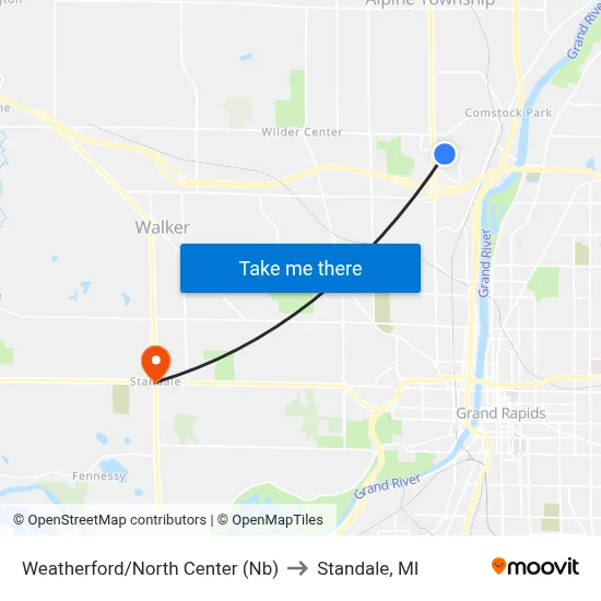 Weatherford/North Center (Nb) to Standale, MI map