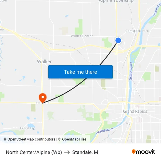 North Center/Alpine (Wb) to Standale, MI map