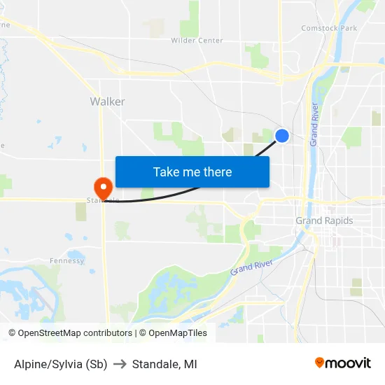 Alpine/Sylvia (Sb) to Standale, MI map