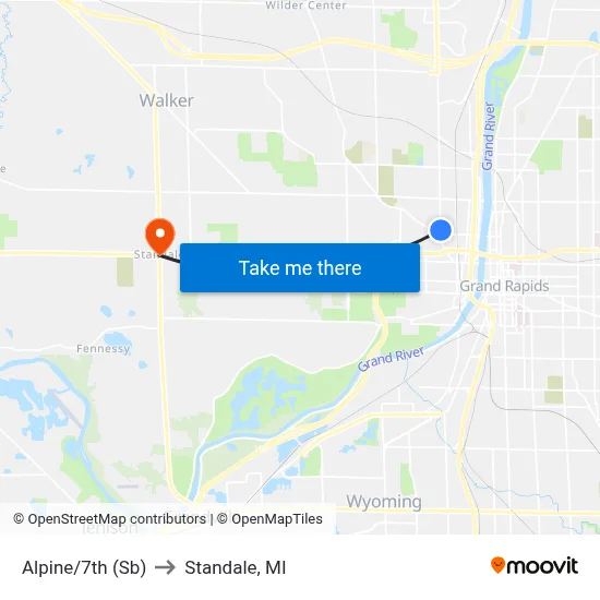 Alpine/7th (Sb) to Standale, MI map