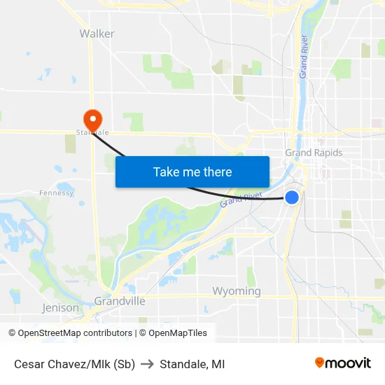 Cesar Chavez/Mlk (Sb) to Standale, MI map