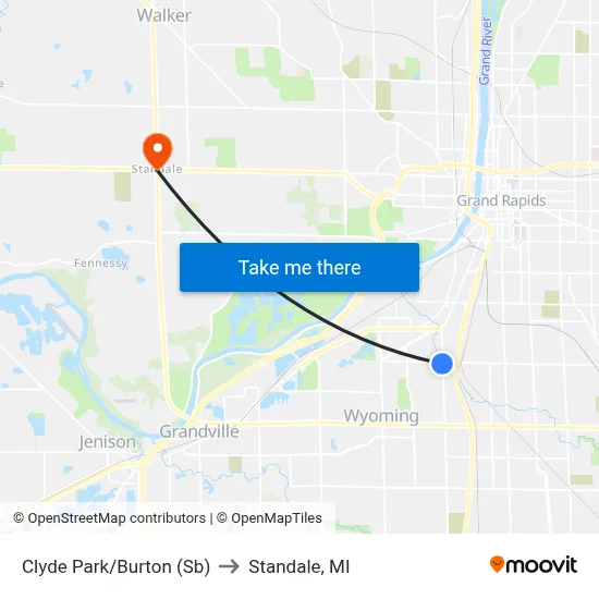 Clyde Park/Burton (Sb) to Standale, MI map