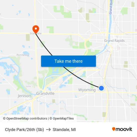 Clyde Park/26th (Sb) to Standale, MI map