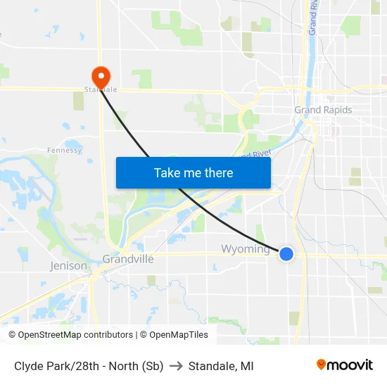 Clyde Park/28th - North (Sb) to Standale, MI map