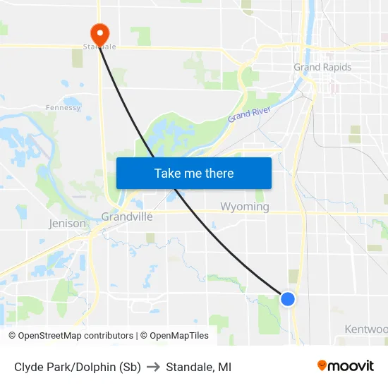 Clyde Park/Dolphin (Sb) to Standale, MI map