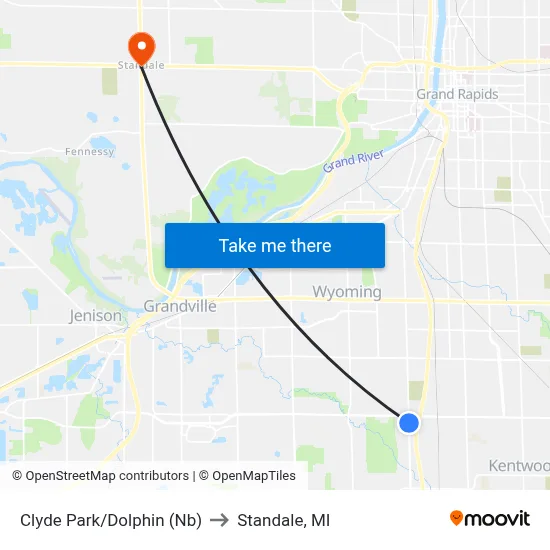 Clyde Park/Dolphin (Nb) to Standale, MI map