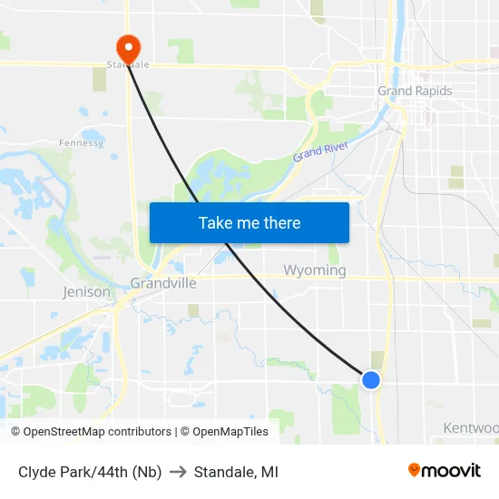 Clyde Park/44th (Nb) to Standale, MI map