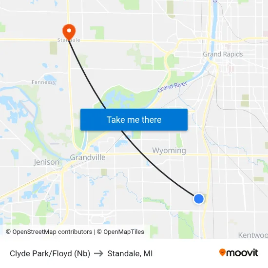 Clyde Park/Floyd (Nb) to Standale, MI map