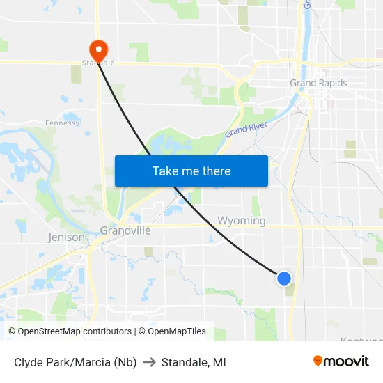 Clyde Park/Marcia (Nb) to Standale, MI map