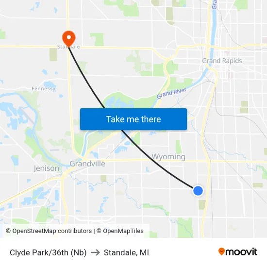 Clyde Park/36th (Nb) to Standale, MI map