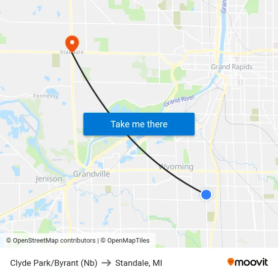 Clyde Park/Byrant (Nb) to Standale, MI map