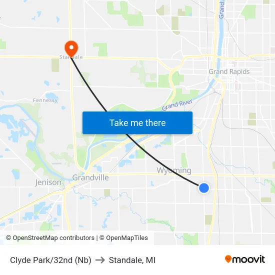 Clyde Park/32nd (Nb) to Standale, MI map