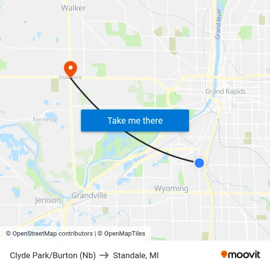 Clyde Park/Burton (Nb) to Standale, MI map
