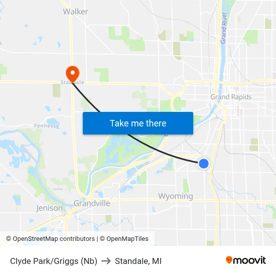 Clyde Park/Griggs (Nb) to Standale, MI map