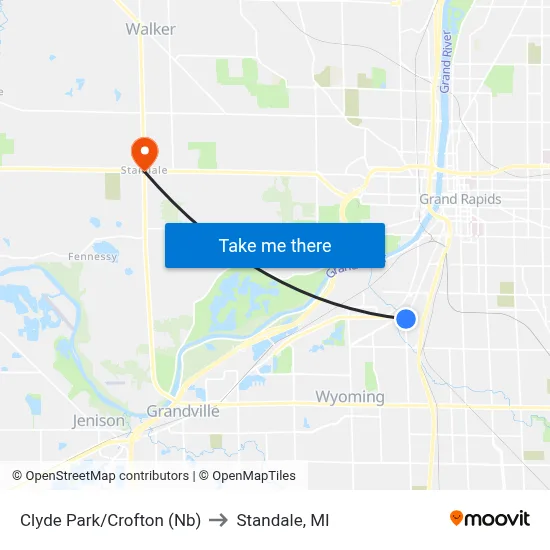 Clyde Park/Crofton (Nb) to Standale, MI map