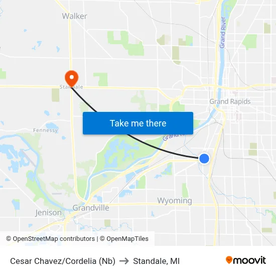 Cesar Chavez/Cordelia (Nb) to Standale, MI map