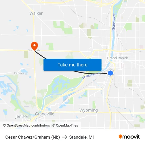 Cesar Chavez/Graham (Nb) to Standale, MI map