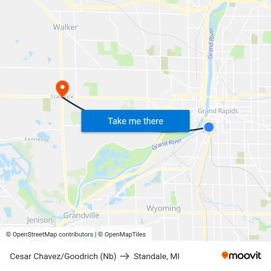 Cesar Chavez/Goodrich (Nb) to Standale, MI map