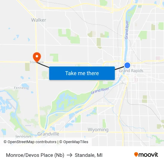 Monroe/Devos Place (Nb) to Standale, MI map