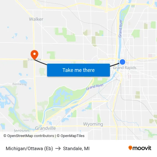 Michigan/Ottawa (Eb) to Standale, MI map